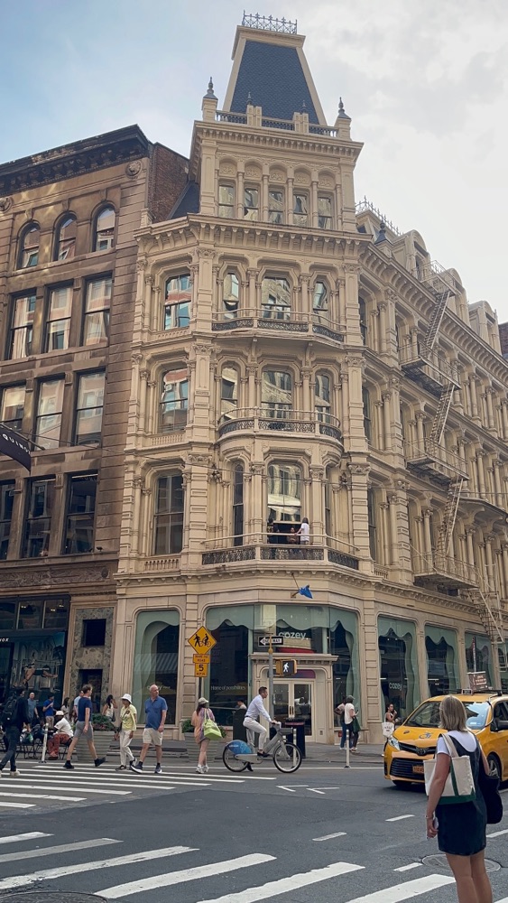 Cast-iron corner building with tall windows, New York