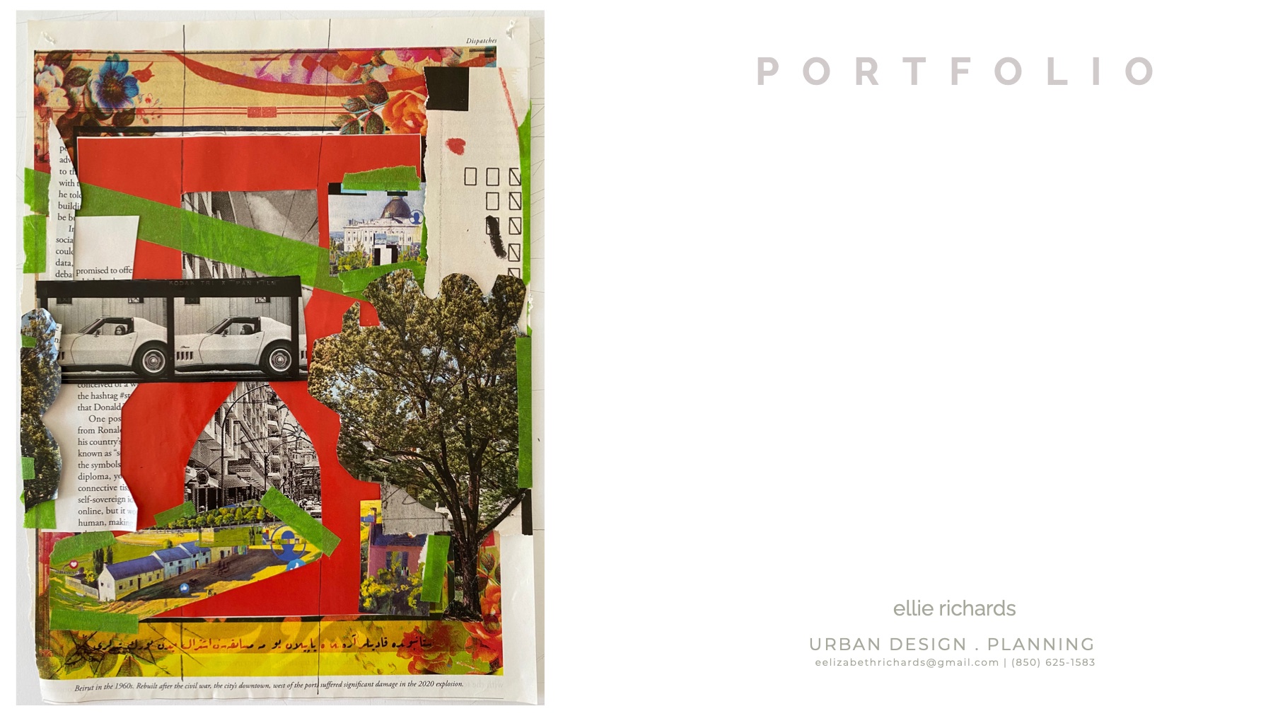 Portfolio cover — collage of urban scenes